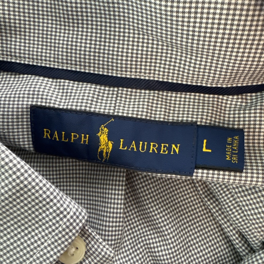 Ralph Lauren Men Large Gingham Button Down Shirt Grey White Long Sleeve L - Picture 3 of 4